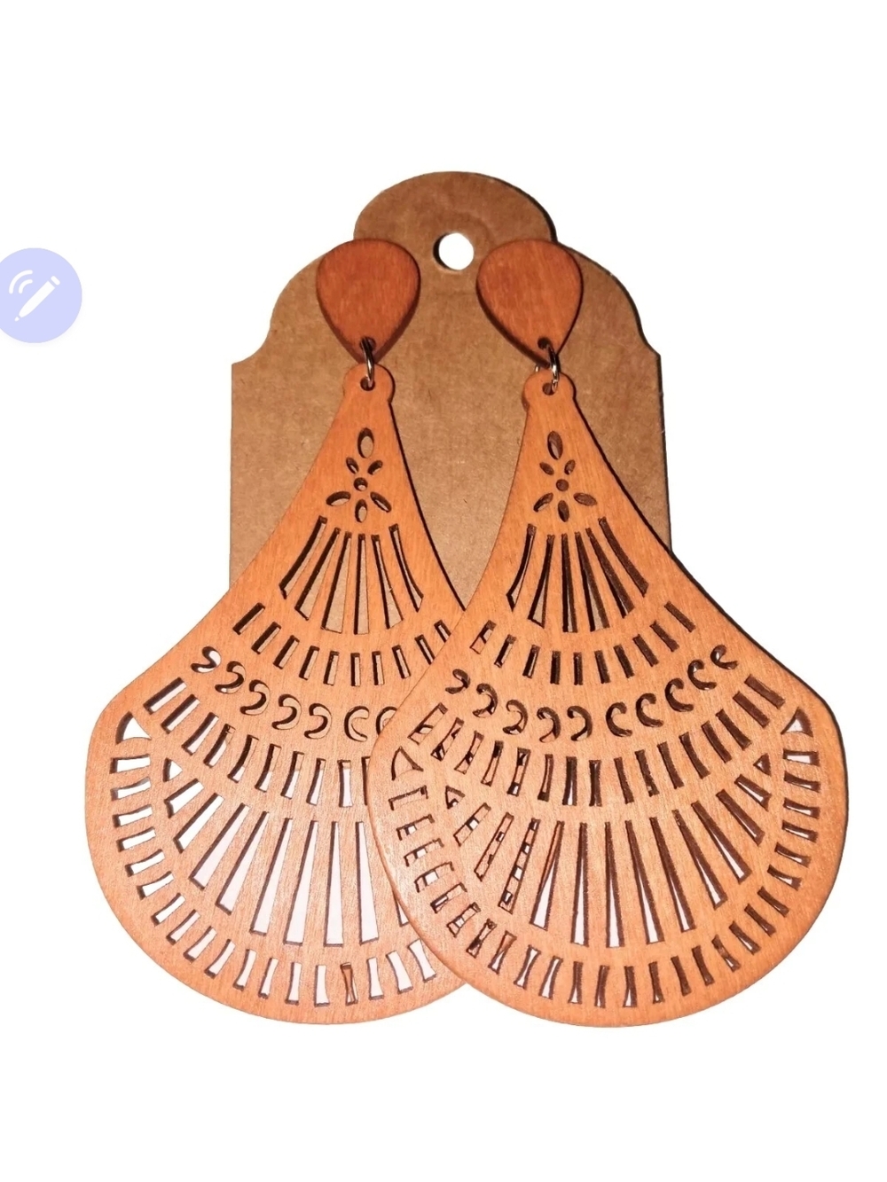 Tan Laser-Cut Fan Drop Earrings - Unbranded